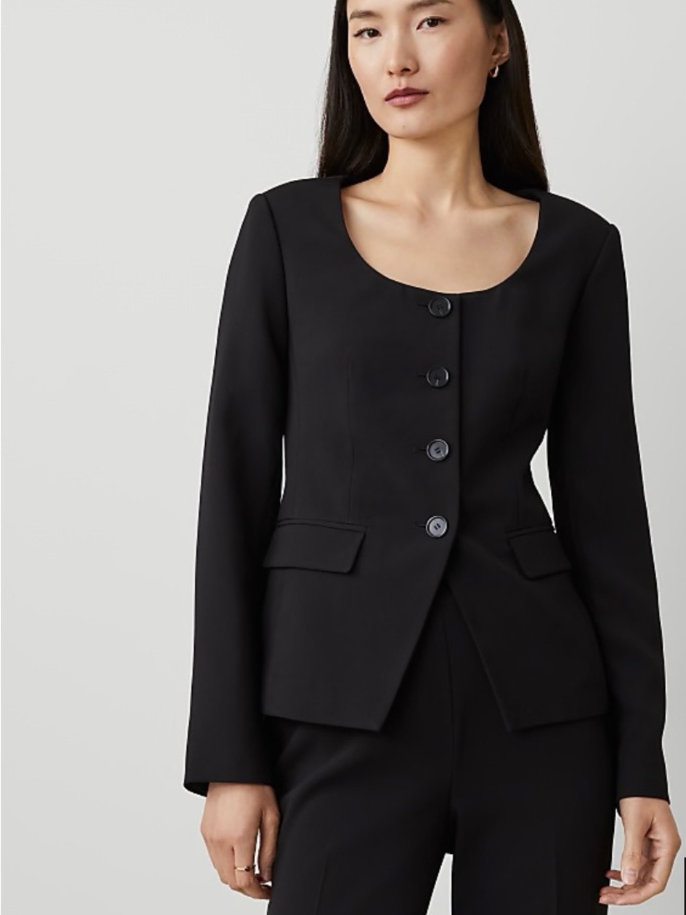 Ann Taylor Fitted Scoop Neck Jacket in Fluid Crepe